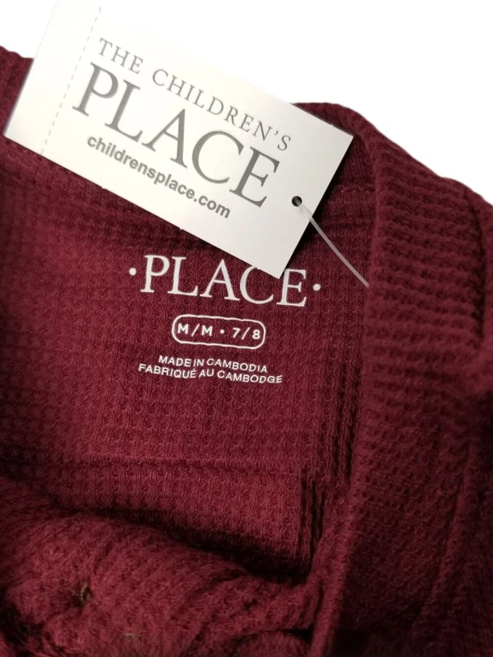 Childrens Place Thermal Henley Shirt Medium 7 8 Red Waffle Knit Long Sleeve